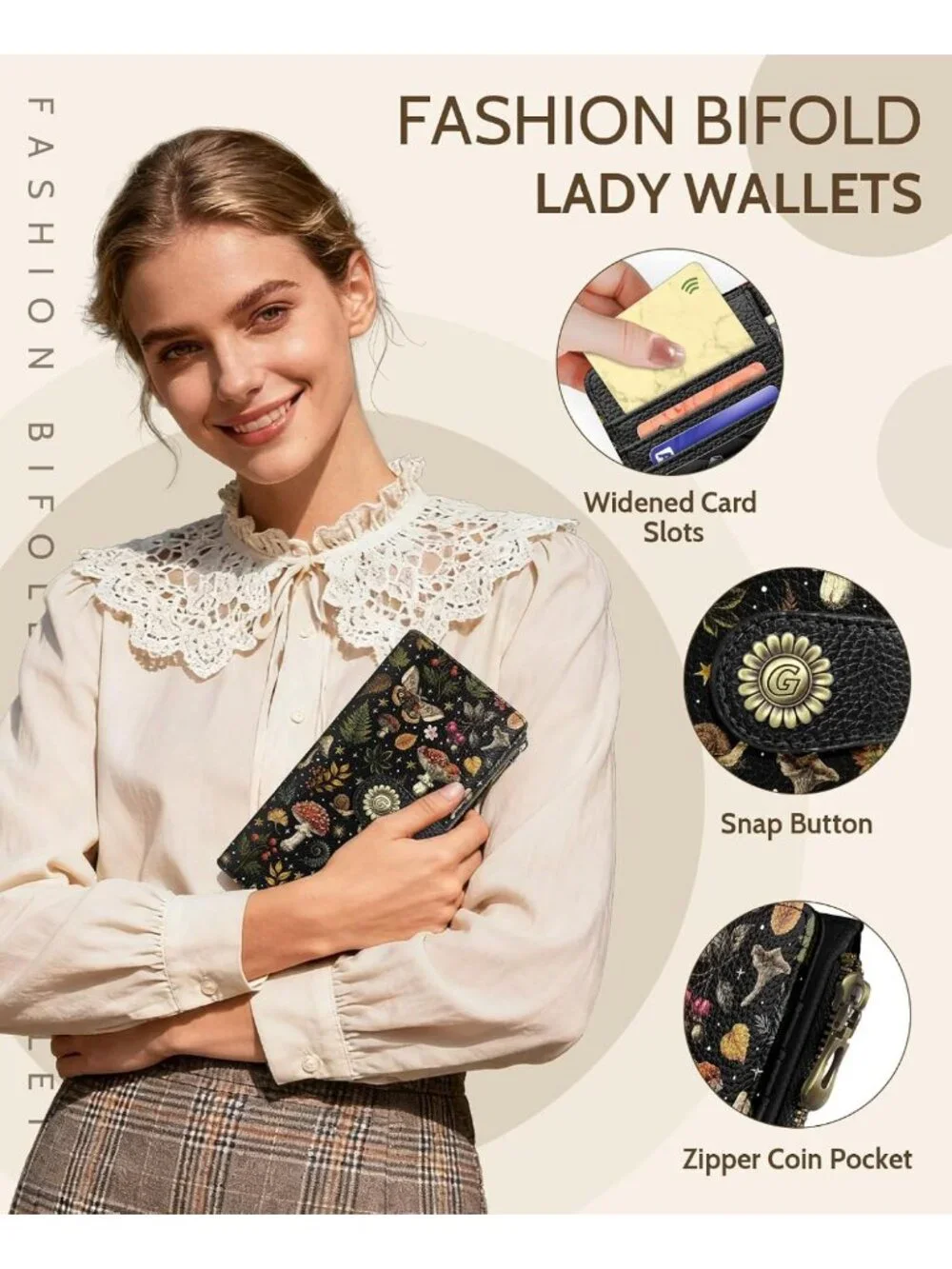Mushroom Print Women's Wallet | RFID Blocking Bifold Credit Card Holder